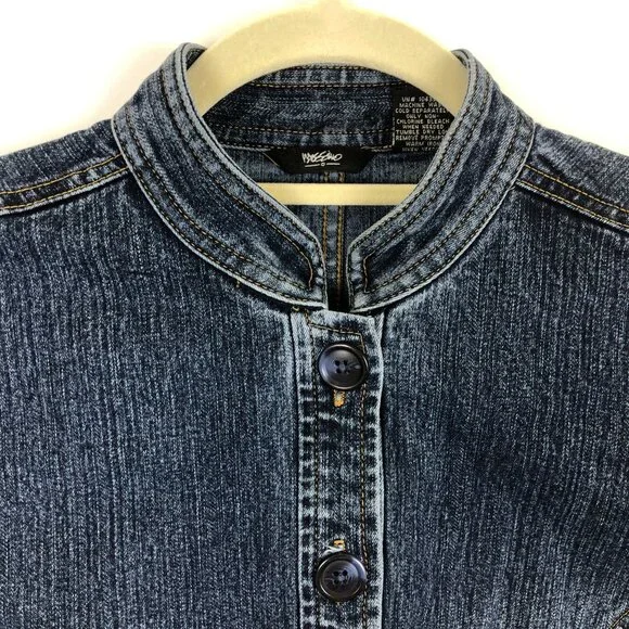 Mossimo Denim Cropped Jacket Sz Medium Mandarin Collar Button-Up Stretch Cotton - Picture 2 of 8